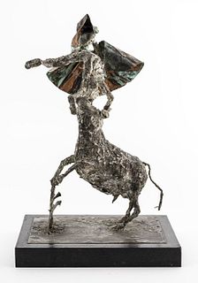 Brutalist Bull Throwing Matador Copper Sculpture