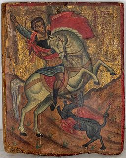 Polychrome Icon of Saint George and the Dragon