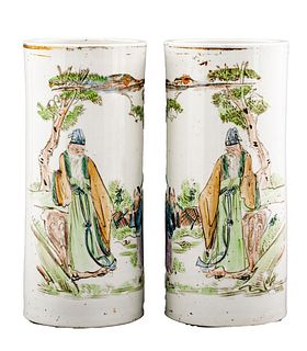 Chinese Painted Ceramic Sleeve Vases, Pair