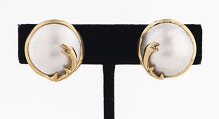 Vintage 14K Yellow Gold Mabe Pearl Clip Earrings