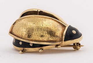 Vintage German 14K Yellow Gold Enamel Ladybug Pin