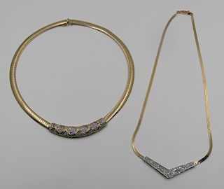 JEWELRY. 14kt Gold and Diamond Necklace Group.