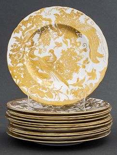 Royal Crown Derby Porcelain Gold 'Aves' Plates, 12