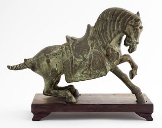 Chinese Archaic Manner Patinated Bronze Horse