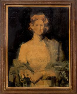 Illegibly Signed Portrait of a Lady Oil on Canvas