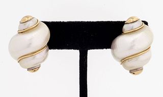 MAZ 14K Yellow Gold Nautilus Shell Clip Earrings