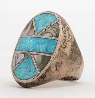 Native American Silver Turquoise & Shell Ring