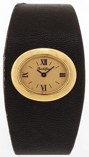 Bueche-Girod 18K Yellow Gold Leather Cuff Watch
