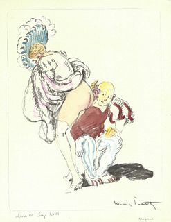 Louis Icart - Livre IV Chapter LVIII  Original Engraving, Hand Watercolored by Icart