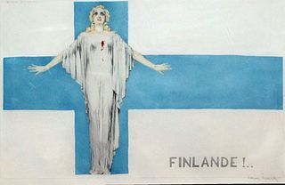 Louis Icart - Finlande! Original Engraving, Hand Watercolored by Icart