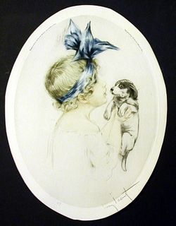 Louis Icart  - Tou Tou Original Engraving, Hand Watercolored by Icart