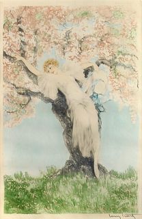 Louis Icart - Spring Blossoms Original Engraving, Hand Watercolored by Icart