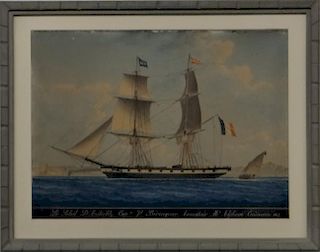 FINE W/C SHIP PORTRAIT OF SOLEIL D'AUSTERLITZ,1847