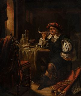 European school following Dutch models of the XVII century. 
"Pipe smoker". 
Oil on copper.