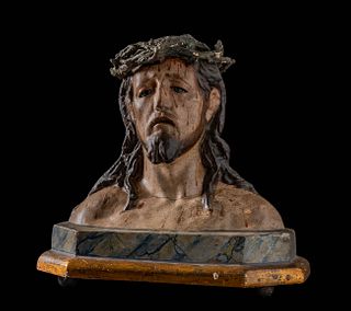 Bust of Christ; Andalusian School; late seventeenth century. 
Plaster wood, glued cloth, and eyes of vitreous paste.