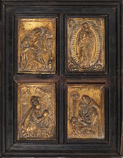 Set of plates; Italy, ca.1600. "Penitent Magdalene, Immaculate Conception, St. Peter and St. Francis". Gilded bronze.