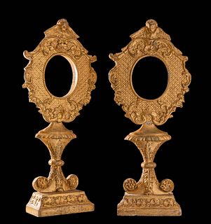 Pair of reliquaries, custodians; Italy, second half of the eighteenth century. 
Carved and gilded wood.