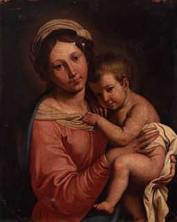 Follower of GIOVANNI BATTISTA SALVI; second half of the seventeenth century. 
"Madonna and Child". 
Oil on canvas. Relined.