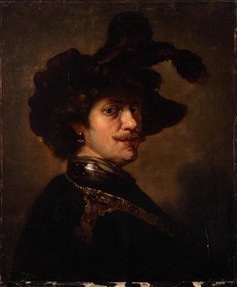 Dutch School; Follower of REMBRANDT (Leiden,1606- Amsterdam, 1669), 18th century. 
"Self-portrait of Rembrandt". 
Oil on canvas. Relined.