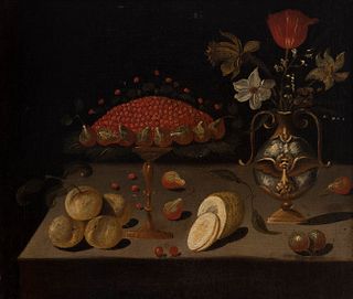 Spanish school of the seventeenth century. Circle of TOMÁS YEPES (Valencia, ca. 1610-1674). 
"Still life of fruits". 
Oil on canvas. Relined.