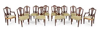 Menorcan Hepplewhite style chairs, ca.1790. 
2 armchairs and 10 chairs. 
Walnut wood.