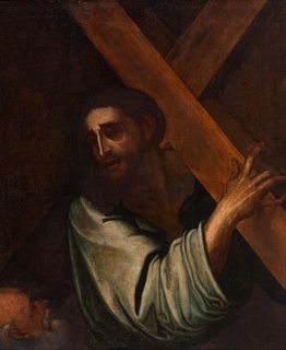 Workshop of LUIS MORALES "The divine" (Badajoz, 1509 - Alcántara, 1586), 1600. 
"Christ carrying the cross". 
Oil on canvas. Relined.