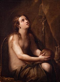 Classicist school of the seventeenth century. Circle of ANNIBALE CARRACCI (Bologna, 1560 - Rome, 1609). "Penitent Magdalene". Oil on canvas. Relined