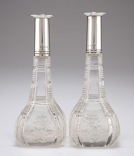A PAIR OF GEORGE V SILVER-MOUNTED CUT-GLASS SCENT BOTTLES, by W J Myatt & C