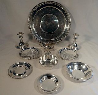 10 PCS STERLING SILVER ROUND SERVING TRAY, 2 SHELL