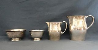 2 STERLING PITCHERS & 2 STERL REVERE STYLE BOWLS