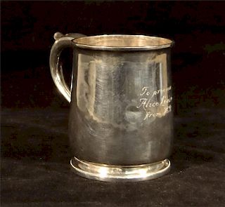 18THC. STERL. SILVER CAN INITIALED & DATED 1727