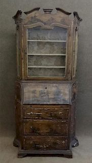 PAINTED CONTINENTAL SCHOOL SECRETARY W/BOOKCASE TO