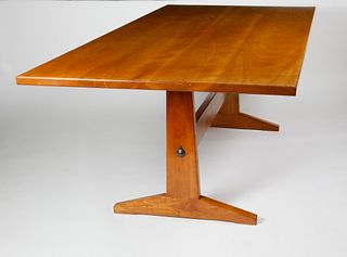 Vintage Stephen Swift Cherry Straight Edge Trestle Dining Table