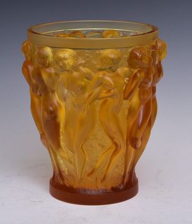 Lalique Bacchantes Yellow Crystal Vase