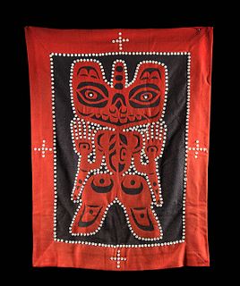 20th C. Tlingit Felt & Button Blanket w/ Totemic Bear