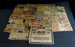 GROUP OF FOREIGN BANK NOTES & STOCK CERTIFICATES