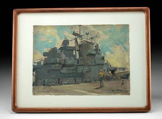 Signed Framed Draper Painting - USS Yorktown, 1944