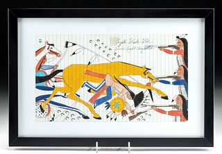 1980s Oyate Waste Win Mixed Media, Sioux Fight Cheyenne
