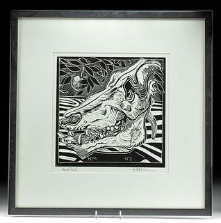 Signed Howie Michels Artist's Proof, Cow Skull, 1997