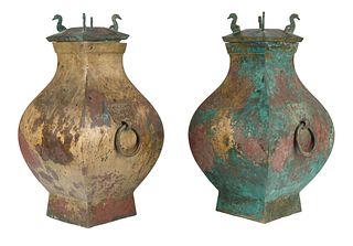 HAN DYNASTY FANGHU BRONZE RITUAL VESSELS AND COVERS