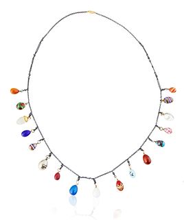 RUSSIAN NECKLACE WITH 17 MINIATURE EGG PENDANTS
