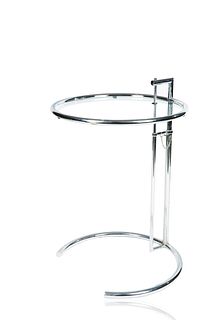 A EILEEN GRAY E1027 CHROME AND GLASS SIDE TABLE