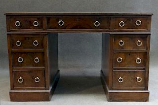 KNEE HOLE DESK W/ RED LEATHER TOP C. 1870