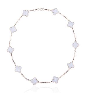 VCA 18KT WHITE GOLD AND AGATE ALHAMBRA NECKLACE
