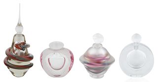 GROUP OF FOUR HAND-BLOWN GLASS PERFUME BOTTLES