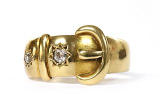 A Victorian 18ct gold diamond set buckle ring,