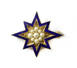 A Victorian gold split pearl and enamel star,