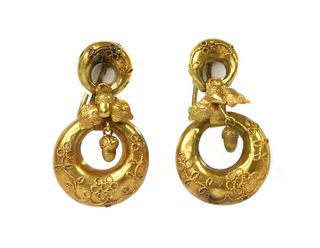 A pair of Victorian gold drop earrings,