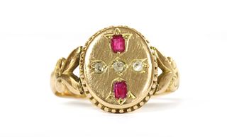 A Victorian 15ct gold ruby and diamond ring,