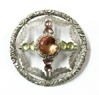 A Scottish silver foiled quartz brooch,